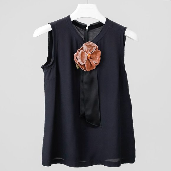 Dolce & Gabbana Velvet Floral Appliqué Silk Blouse